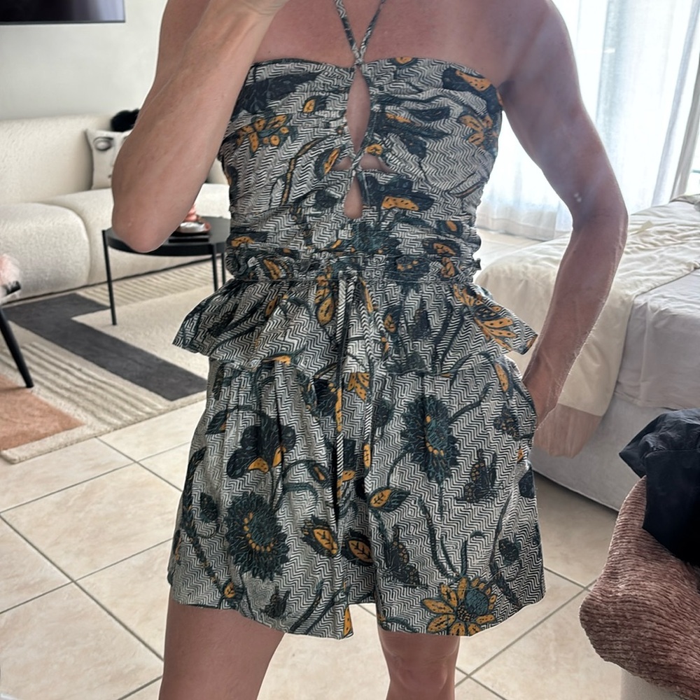 Ulla Johnson floral ruffle key hole romper